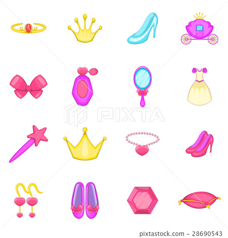Princess doll icons set, cartoon style - Stock Illustration [28690543 ...