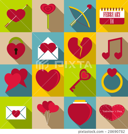 Saint Valentine items icons set, flat style - Stock Illustration ...