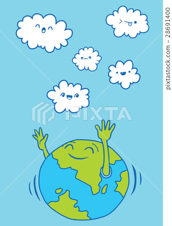 Hand Drawn Illustration of Doodle world and cloud  28691400