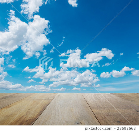 wooden table top with beautiful sky with clouds wooden table top with beautiful sky with clouds 28692668