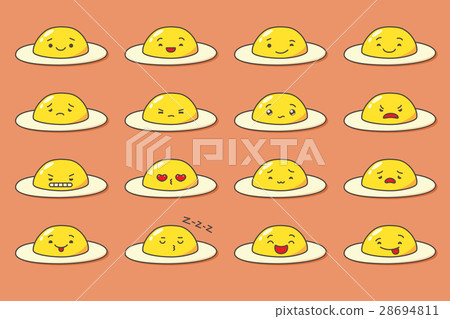 Kawaii fried egg emoticons set. 28694811