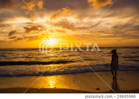 奄美大島日落和海灘女人 28695066