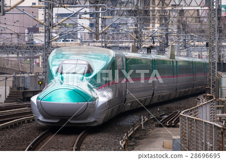 High speed bullet train by the railway station High speed bullet train by the railway station 28696695