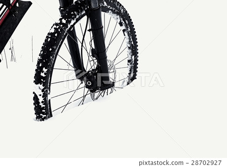 Bike in powder snow. Lost in deep snowdrift. Bike in powder snow. Lost in deep snowdrift. 28702927