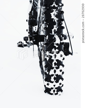 Mountain bike stay in powder snow. Deep snowdrift 28702930