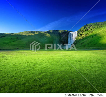 Skogarfoss waterfall and summer sunny day, Iceland 28707502