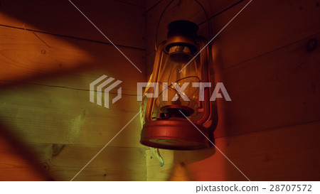 Ancient lamp on a wooden wall. 28707572