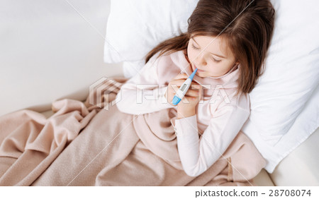 Poor little girl lying in bed Poor little girl lying in bed 28708074