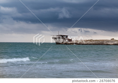 Coast in Italy at stormy weather with Trabucco Coast in Italy at stormy weather with Trabucco 28708076