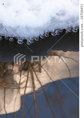 Small round icicles over water 28708451