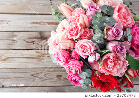 Bouquet of red roses and Other colors flowers on 28708478