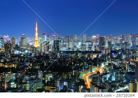 東京摩天大樓的夜景[東京鐵塔] 28710164