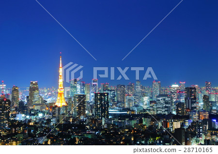 東京摩天大樓的夜景[東京鐵塔] 28710165