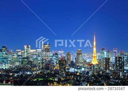 Night view of skyscrapers in Tokyo [Tokyo Tower] 28710167