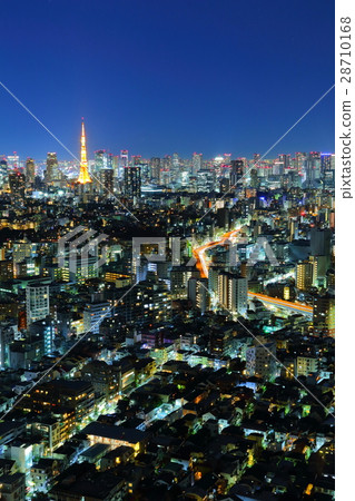 Night view of skyscrapers in Tokyo [Tokyo Tower] 28710168