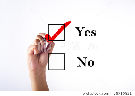 Businessman marking in Yes check-box Businessman marking in Yes check-box 28710831