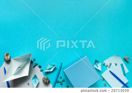 Blue background with paper boats for kids 28713039