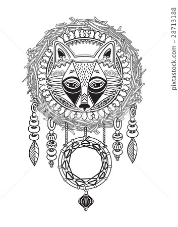 Indian dream catcher with ethnic ornaments and fox 28713188