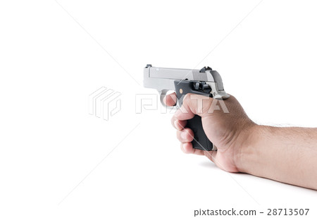 small automatic gun in hand man isolated 28713507