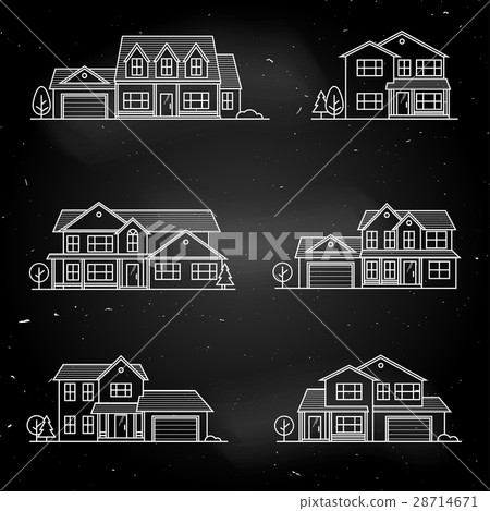 Set of vector thin line icon suburban american 28714671