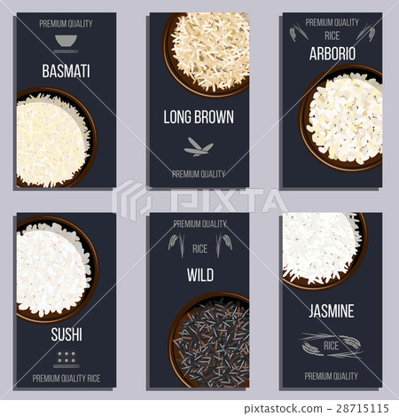 Labels set with Different types of rice in pots Labels set with Different types of rice in pots 28715115