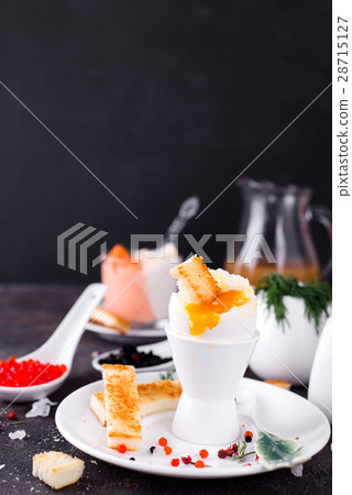 delicious breakfast with boiled eggs 28715127