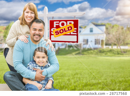 Mixed Race Family In Front of House and Sold For Sale Real Estat 28717568