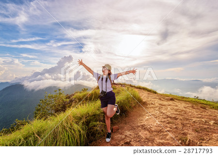 Hiker girl with happy on Phu Chi Fa Mountain 28717793