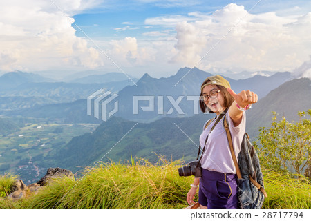 Hiker girl with happy on Phu Chi Fa Mountain 28717794