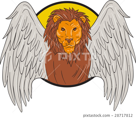 Winged Lion Head Circle Drawing Winged Lion Head Circle Drawing 28717812