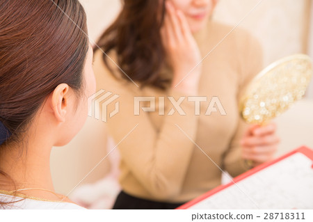 填寫美容沙龍問卷調查表諮詢女性 填寫美容沙龍問卷調查表諮詢女性 28718311