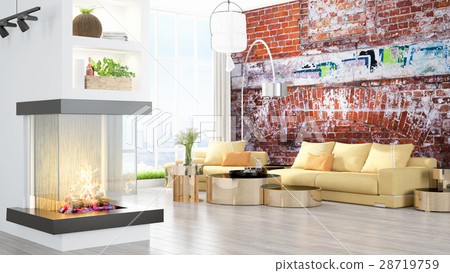 Modern bright interior . 3D rendering Modern bright interior . 3D rendering 28719759