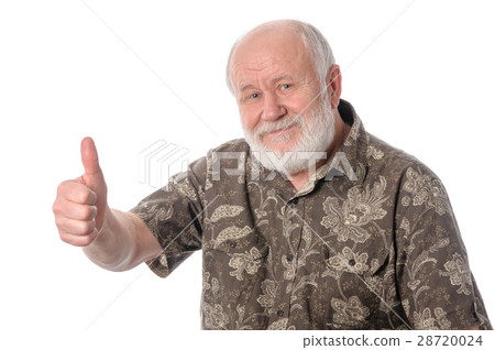 Senior man shows thumbs up gesture, isolated on 28720024