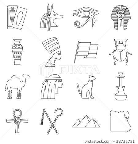 Egypt travel items icons set, outline style Egypt travel items icons set, outline style 28722781