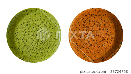 hot green tea on the table, flat lay 28724768