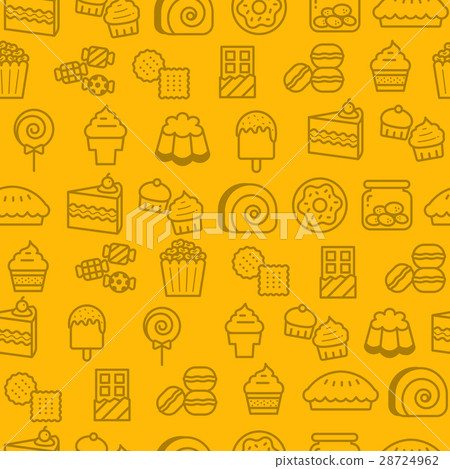 Line icons seamless pattern, Dessert 28724962