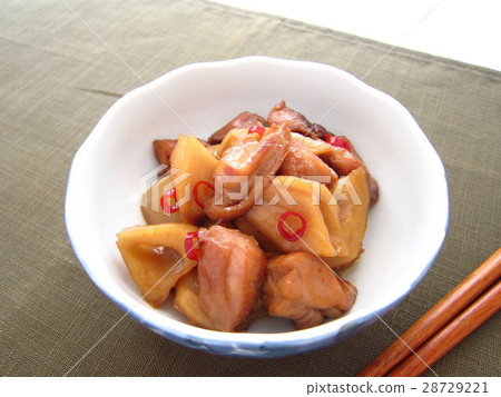 Delicious sweet fried meal image of chicken and lotus root 28729221