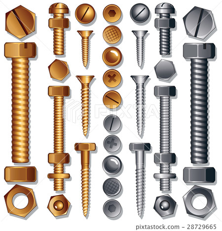 Set of Screws, Bolts, Nuts and Rivets. Set of Screws, Bolts, Nuts and Rivets. 28729665