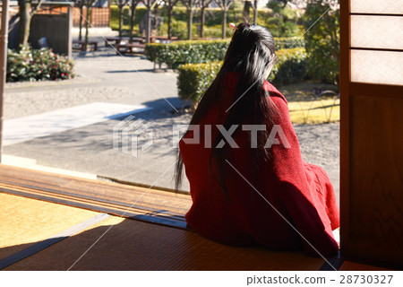 有站立在邊緣的黑髮的一名婦女 有站立在邊緣的黑髮的一名婦女 28730327
