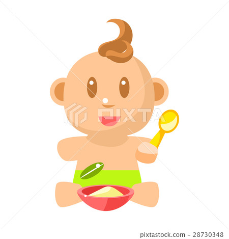 Small Happy Baby Boy In Green Nappy Eating Small Happy Baby Boy In Green Nappy Eating 28730348