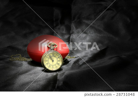 vintage clock and red heart on black background vintage clock and red heart on black background 28731048