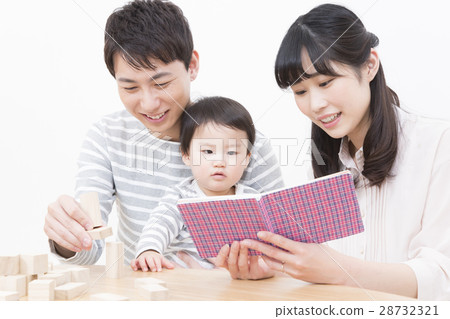年輕的家庭家庭照片三人閱讀 年輕的家庭家庭照片三人閱讀 28732321