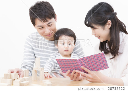 年輕的家庭家庭照片三人閱讀 年輕的家庭家庭照片三人閱讀 28732322