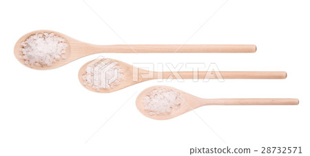 Wooden cup and spoon with a white bath salt  Wooden cup and spoon with a white bath salt  28732571