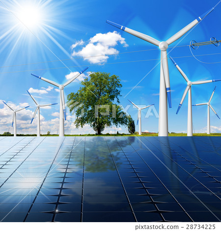 Solar Panels - Wind Turbines - Power Line Solar Panels - Wind Turbines - Power Line 28734225