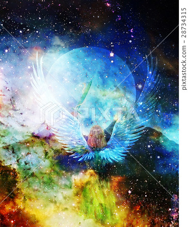 Angel holding sword with snake, moon in background 28734315
