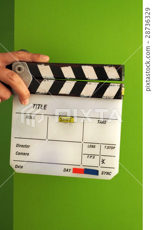 Movie slate board or clapper board and man hand. Movie slate board or clapper board and man hand. 28736329