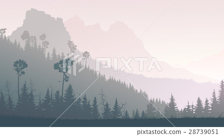 Horizontal illustration of twilight forest hills. Horizontal illustration of twilight forest hills. 28739051