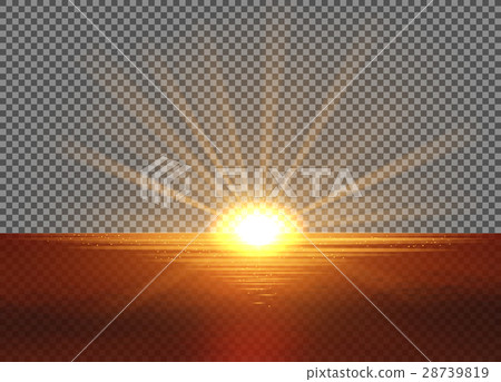 Vector yellow sun with light effects. Sun setting 28739819