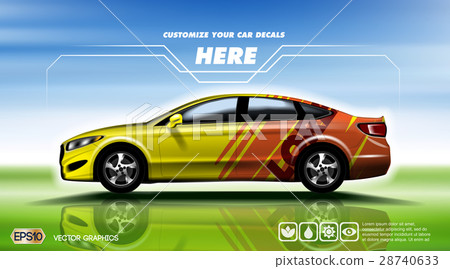 Digital vector yellow and red sedan sport car 28740633